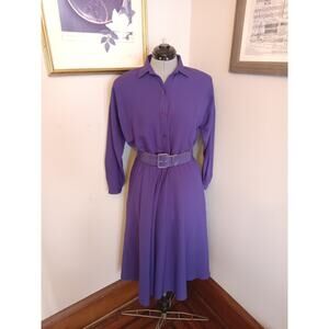 Vintage 80's The American Shirt Dress Shirtwaist Purple Dress Size 9/10 W/ Belt